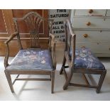 Set of 12 antique mahogany framed dining chairs to include 2 carvers