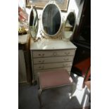 Chest of five drawers with vanity mirror and stool - Approx W: 79cm D: 49cm H: 84cm