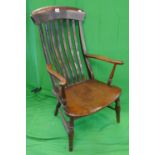 Early elm seated slat back armchair