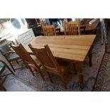 Pine farmhouse style table - Approx L: 150cm W: 78cm H: 76cm & 4 slat back chairs