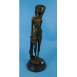 Bronze lady figure on marble base - Approx H: 45cm