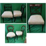 Pair of balloon back, pair of rope back and a Sheraton style dining chair all in similar fabric