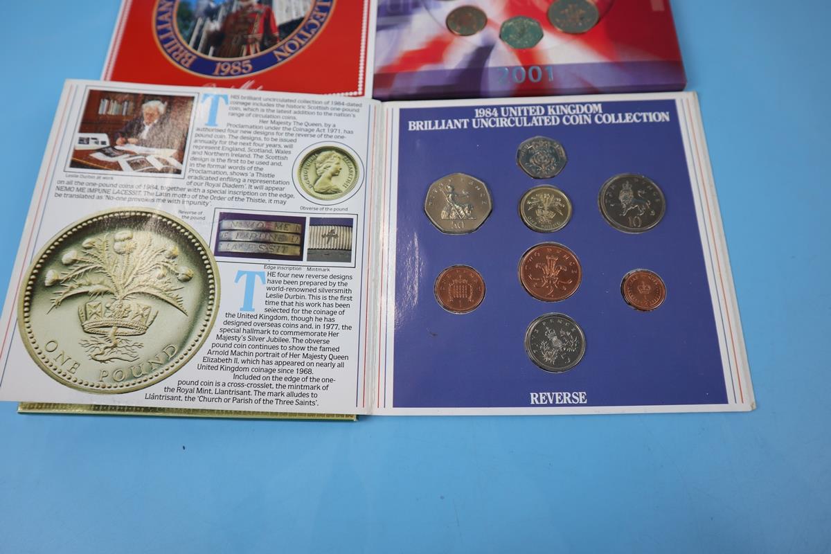 4 sets of uncirculated coins in original Royal Mint packs - 1984,1985,1999,2001 - Image 3 of 5