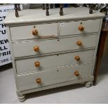 Antique painted pine chest of 2 over 3 drawers - Approx W: 105cm D: 47cm H: 111cm