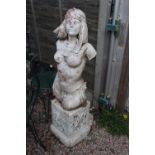 Stone Cleopatra on plinth A/F - Approx H: 124cm