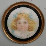 Round antique lithograph - Girl by A Frances Brundage - Approx diameter: 20cm