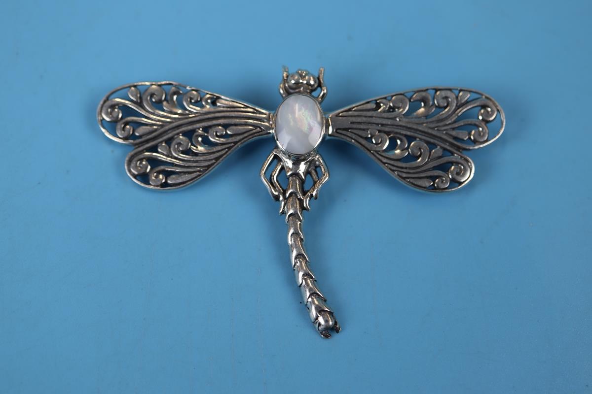 Silver stone set dragonfly brooch