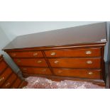 Long Stag cherry-wood chest of 6 drawers - Approx W: 155cm D: 46cm H: 75cm