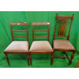 Pair of chairs and another barley twist oak chair