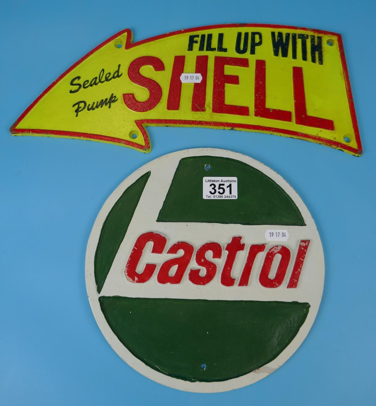 2 reproduction cast signs - Shell & Castrol