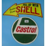 2 reproduction cast signs - Shell & Castrol