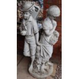 Large stone statue - Boy and girl figure - Approx H: 119cm