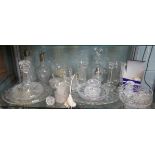 Shelf of glass & crystal to include ships decanter