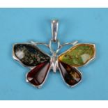 Silver & amber butterfly pendant