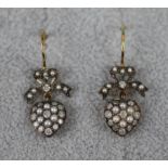 Pair of pearl & diamond heart drop earrings