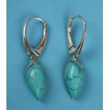 Pair of silver turquoise drop earrings