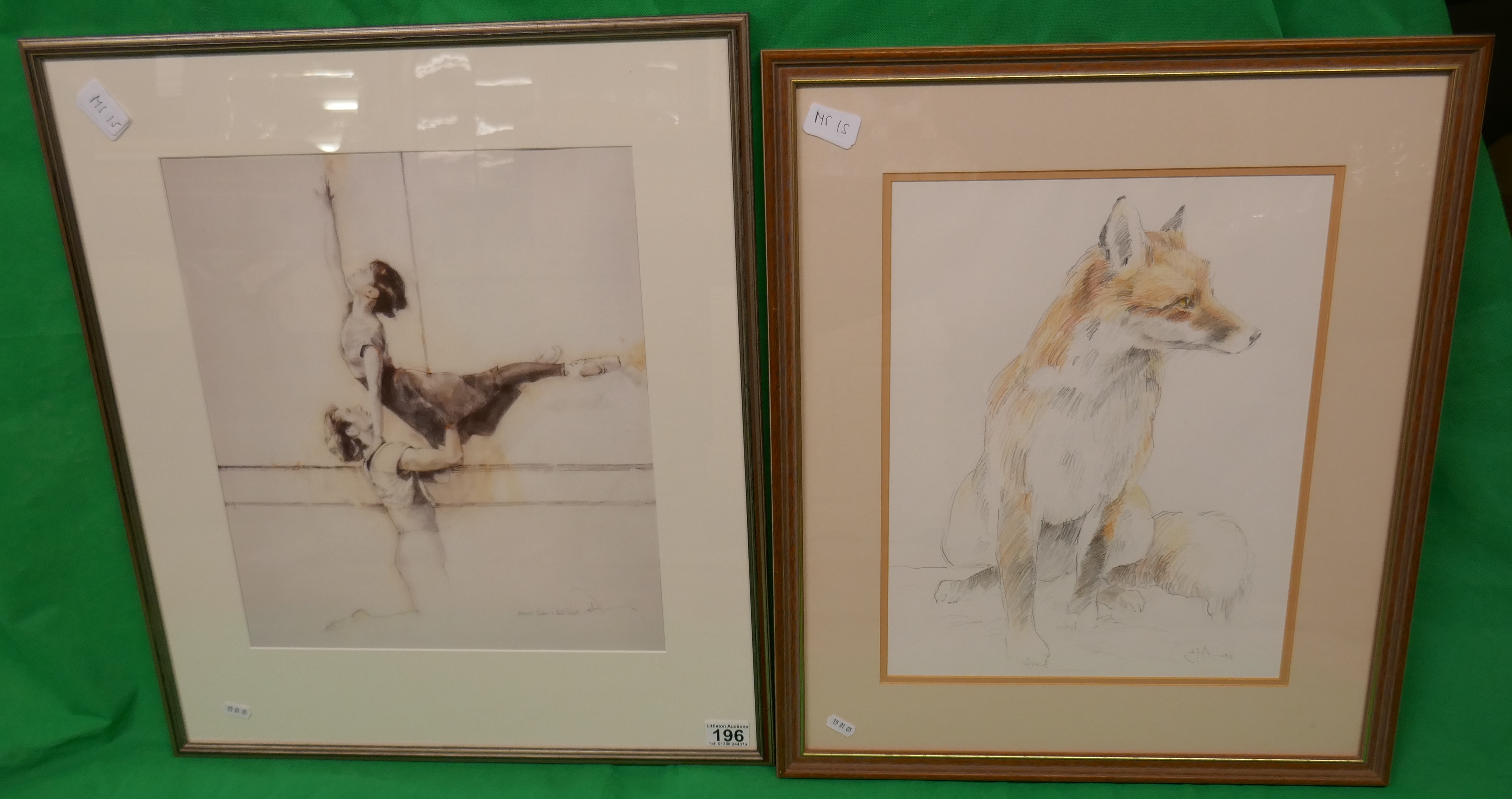 Sketch of fox together with print of ballet dancers