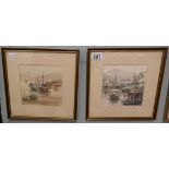 Pair of small watercolours - Harbour scenes signed Chin Chung