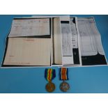 WWI medals - War and Victory to WF Major, Royal West Kent Regt with some paperwork