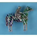 Silver & enamel horse & jockey brooch