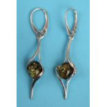 Pair of silver & amber drop earrings