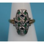18ct gold Art Deco emerald, sapphire & diamond ring