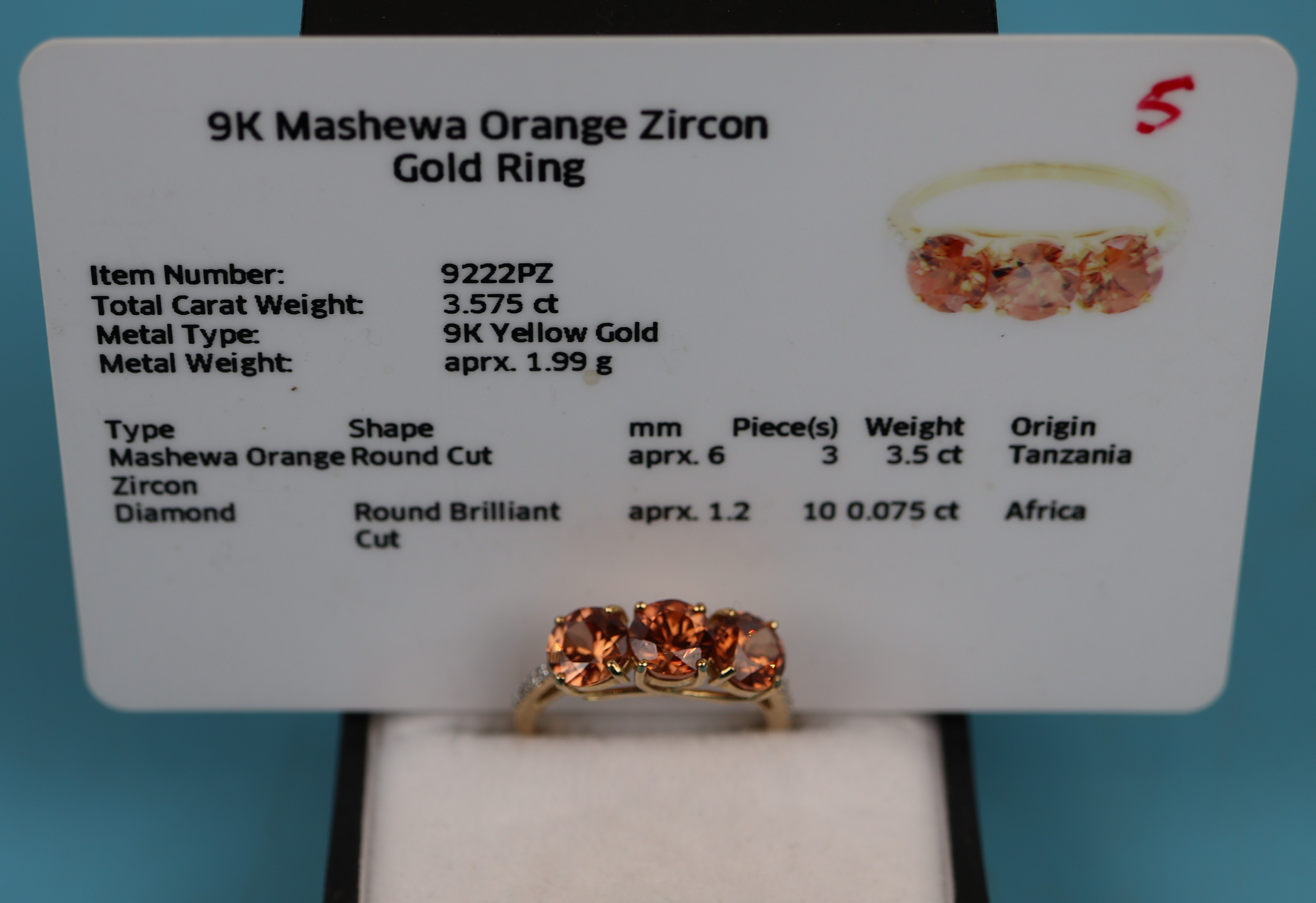 Gold orange zircon & diamond ring (with certificate)