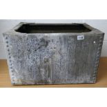 Galvanised Victorian water tank of small proportions with riveted collars and sides