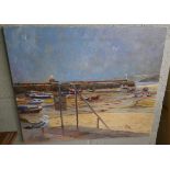 Oil on canvas - Harbour scene - Image size: 61cm x 50.5cm