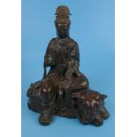 Fine bronze antique Chinese figure with signature to back and base - Approx H: 26.5cm