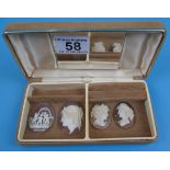 Collection of 4 cameos in small jewellery case