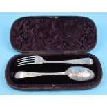 Hallmarked silver cased set - Spoon & Fork - Makers mark GMJ