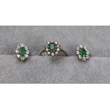 Gold emerald cluster ring with matching earrings