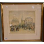 Watercolour - French street scene - Image size: 35cm x 32cm