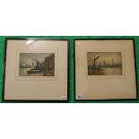 Pair of Claude Rowbotham signed engravings - Port of London and Westminster