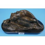 Bronze nude on marble base - L: 32cm