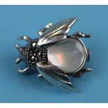 Silver mother of pearl & marcasite bug brooch