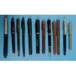 Collection of 12 pens to include 1 with 18ct nib & 1 with 14ct nib
