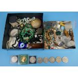 Collection of costume jewellery, coins & collectables to include jade & silver