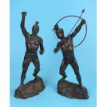 Pair of spelter Roman centurions - Approx H: 41cm