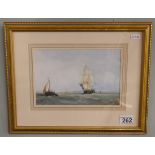 Small watercolour - Ships at sea - Image size: 23.5cm x 15.5cm