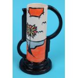 Lorna Baily Beach pattern tall thin Art Deco style jug produced August 1997 - H: 23.5cm
