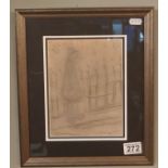 Framed pencil sketch in the style of L S Lowry - Old man - Image size: 15.5cm x 21cm