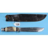 Antler handled bowie knife - Approx blade length 200mm