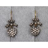 Pair of diamond & seed pearl heart shaped earrings