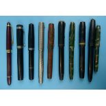 Collection of 10 fountain pens to include 2 with 14ct nibs