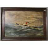 Large oil on canvas of ship in rough seas by E Pratt 17/11/21 - Image size: 76cm x 50cm