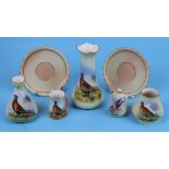 Collection of Locke & Co of Worcester hand painted & signed pottery depicting Pheasants