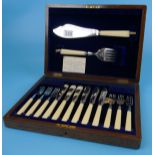 Cased Ivory handled fish cutlery canteen