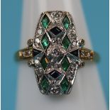 18ct gold emerald, sapphire & diamond set ring